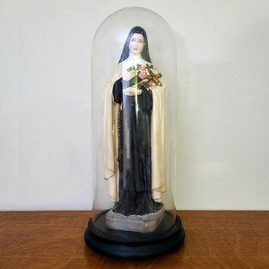 Vintage Chalkware Nun in Dome Cloche Religious